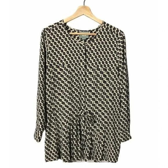 Anthropologie Maeve Selva Black & Ecru Printed Long Sleeve Tunic S - Picture 2 of 6